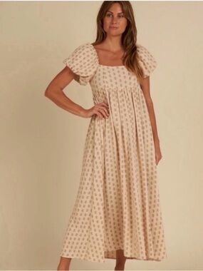 Rylee & Cru Cream Floral Apricot Puff Sleeve Dress NWT